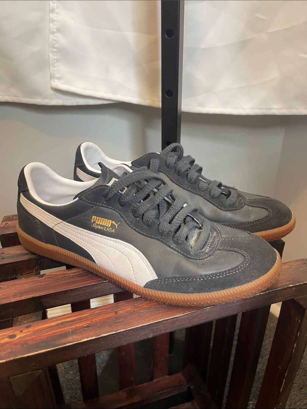 Puma Super Liga Sneakers in Black, White & Gum